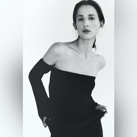ZARA OFF-THE-SHOULDER LONG SLEEVE MIDI DRESS - Picture 8 of 11